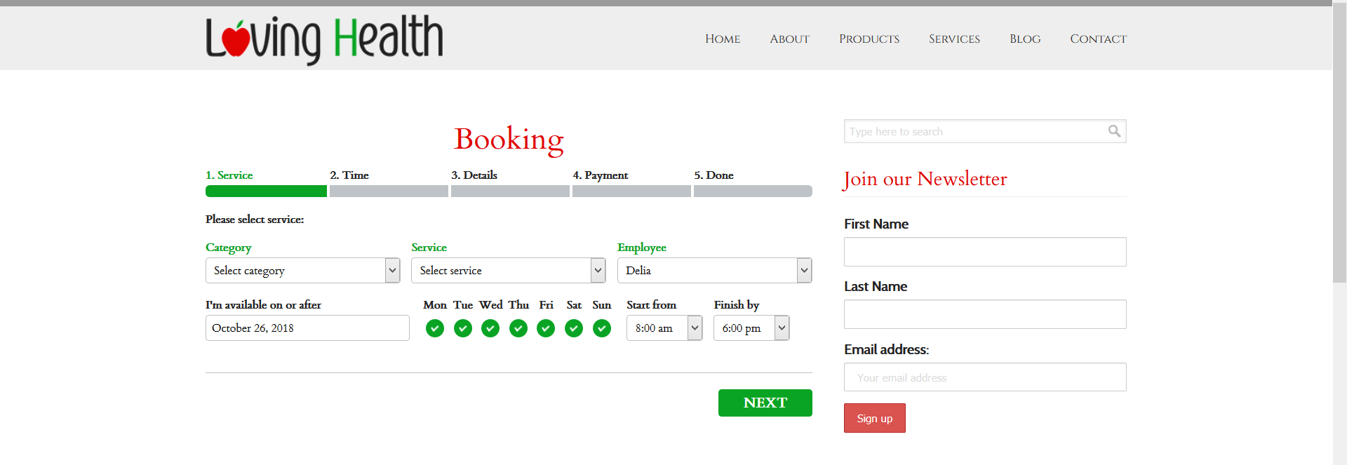 loving health booking example