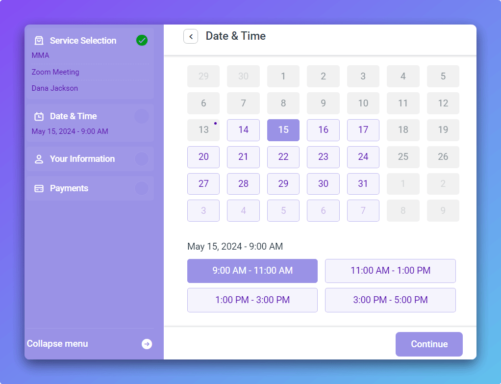 Appointment booking calendar for natural health professionals