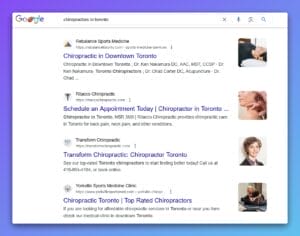 Google Search for Chiropractors in Toronto